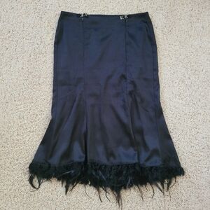 Jacques Tchong Whimsigoth Witchy Fairy Grunge Satin Feather Black Midi Skirt 12